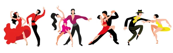 Un ensemble de couples dansant danse latino-américaine . — Image vectorielle