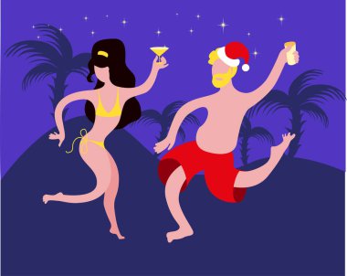 Bir erkek ve bir kız Noel 'i deniz kenarında kutluyorlar..