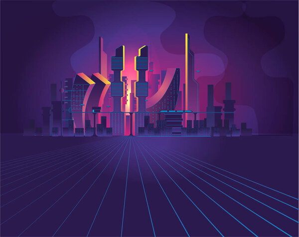 Fantastic city in the style of cyberpunk. Night city of the future.