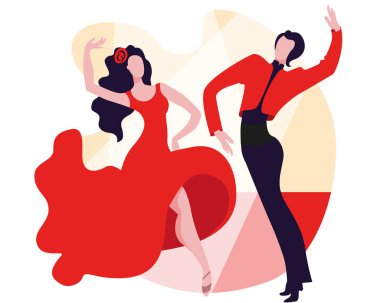 İspanyol dansı yapan güzel çift Paso Doble.