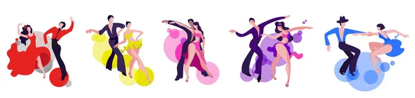 A set of images of dancing couples on the Latin American dance program. — Stock Vector