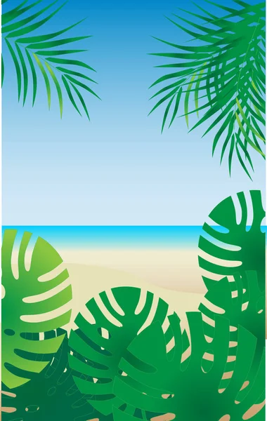 Paesaggio marino estivo con foglie di palma . — Vettoriale Stock