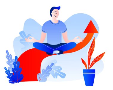 Satış okunun üzerinde oturup meditasyon yapan bir adam..