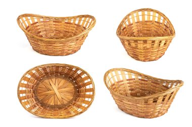 wicker fruit baskets isolated on white background