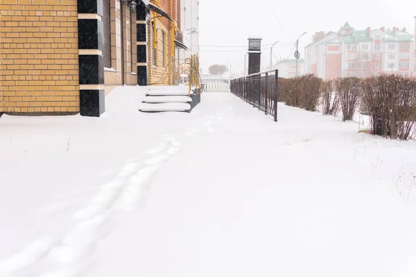 城市里的雪在街上的雪地里 — 图库照片
