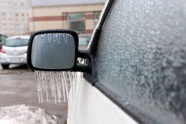 Icy Day Streets Cars Covered Crust Ice Glass Clear Ice — Stock Photo, Image