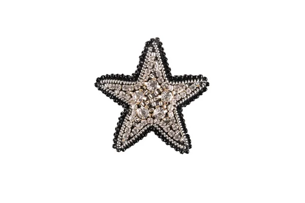 Broche Estrela Artesanal Frisado Mesa Sobre Fundo Branco Isolado — Fotografia de Stock