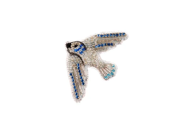 Vogelfibel Handgemacht Perlen Auf Dem Tisch Auf Weißem Hintergrund Isoliert — Stockfoto