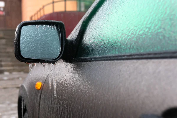 Icy Day Streets Cars Covered Crust Ice Glass Clear Ice — Stock Photo, Image