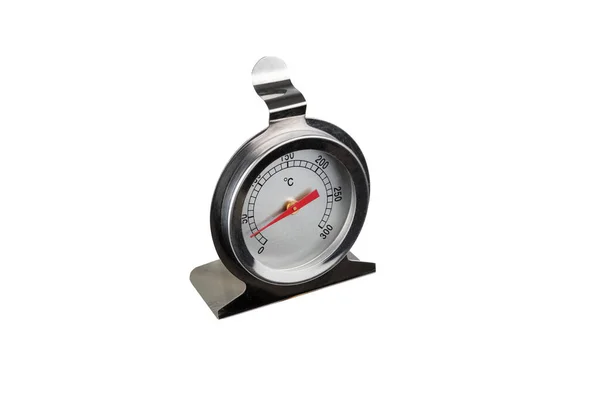 Beyaz Arka Planda Analog Ölçüm Cihazları Sayılı Kırmızı Oklu Termometre — Stok fotoğraf