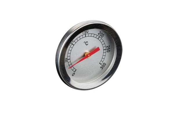 Analoge Meetapparatuur Meter Een Witte Achtergrond Thermometer Met Een Rode — Stockfoto