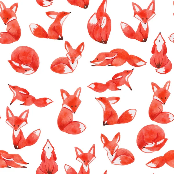 Watercolor pattern with cartoon foxes — 스톡 사진