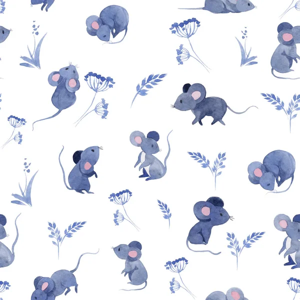 Padrão de aquarela com mouses desenhos animados — Fotografia de Stock