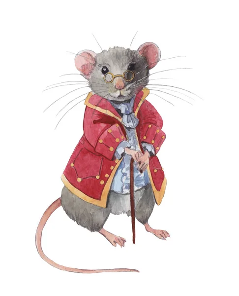 Aquarela senhor. o rato no casaco vermelho Imagens Royalty-Free