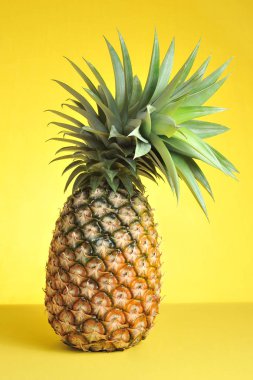 Parlak sarı arka planda ananas. Taze ananas.