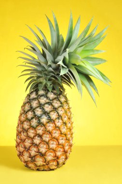 Parlak sarı arka planda ananas. Taze ananas.