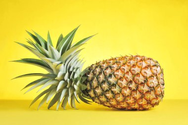 Parlak sarı arka planda ananas. Taze ananas.