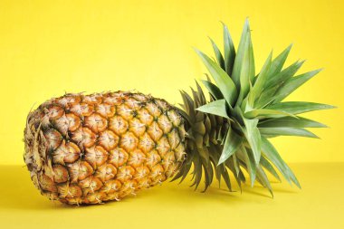 Parlak sarı arka planda ananas. Taze ananas.