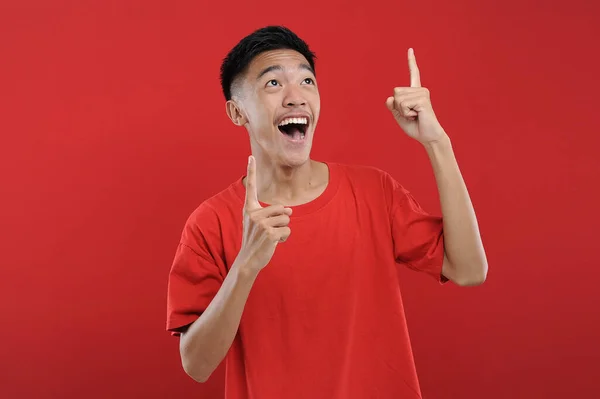 Young Asian Teenager Doing Winning Gesture Happy Get Special — Stock Photo, Image