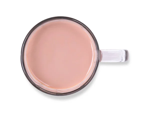 Beyaz arka planda lezzetli çikolatalı sütlü düz cam döşeme..