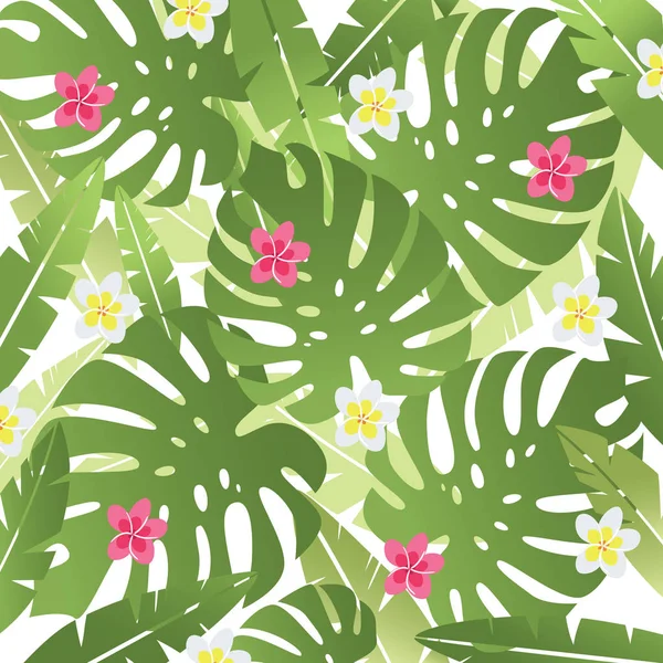 Bakgrund av palm träd blad och blommor. — Stock vektor