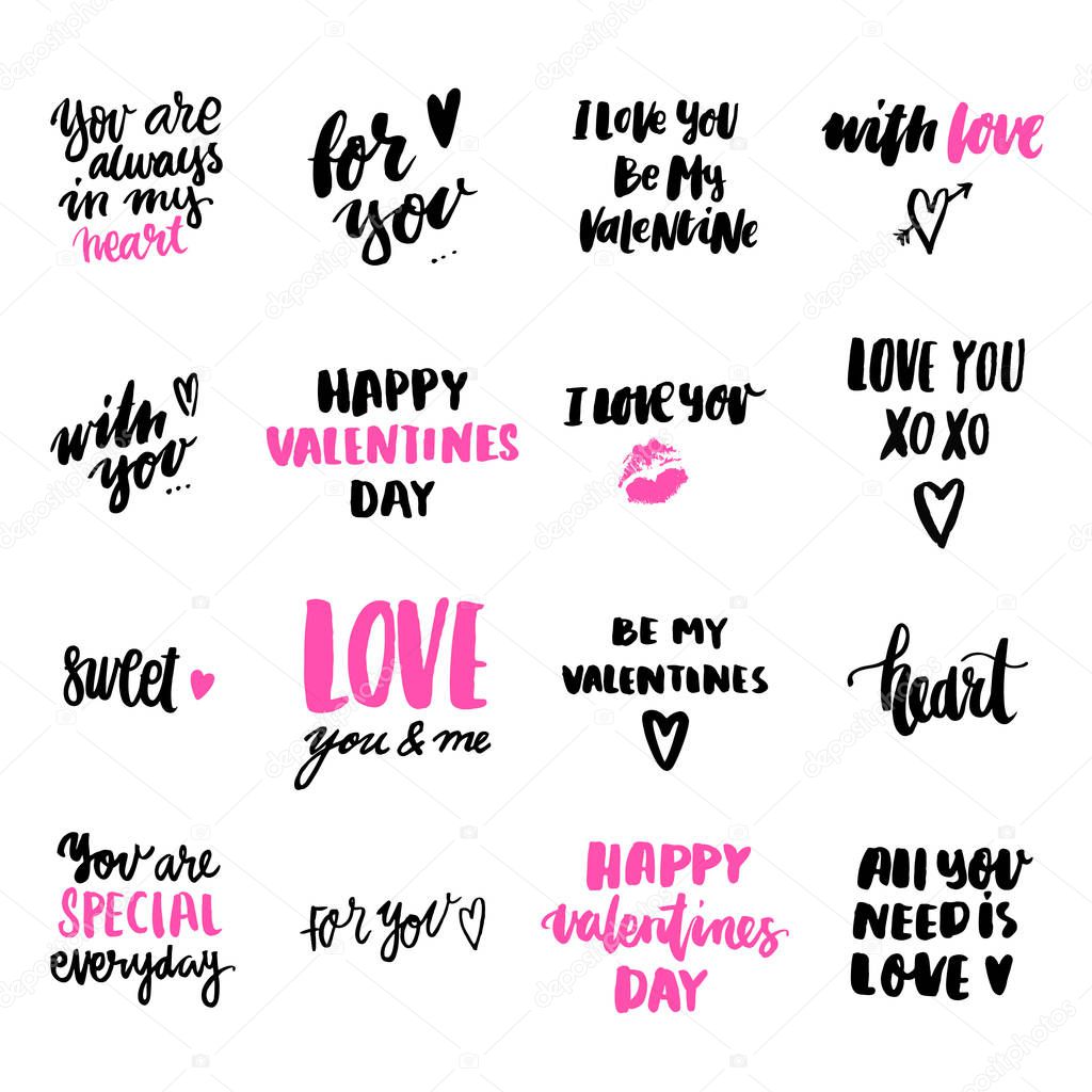  16 Hand-drawn  inscription on Valentines Day theme.