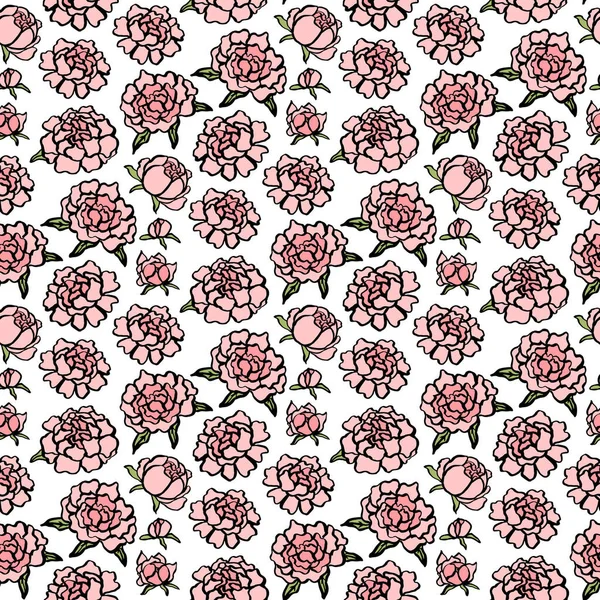 Seamless pattern with cute peonies — Stock Vector