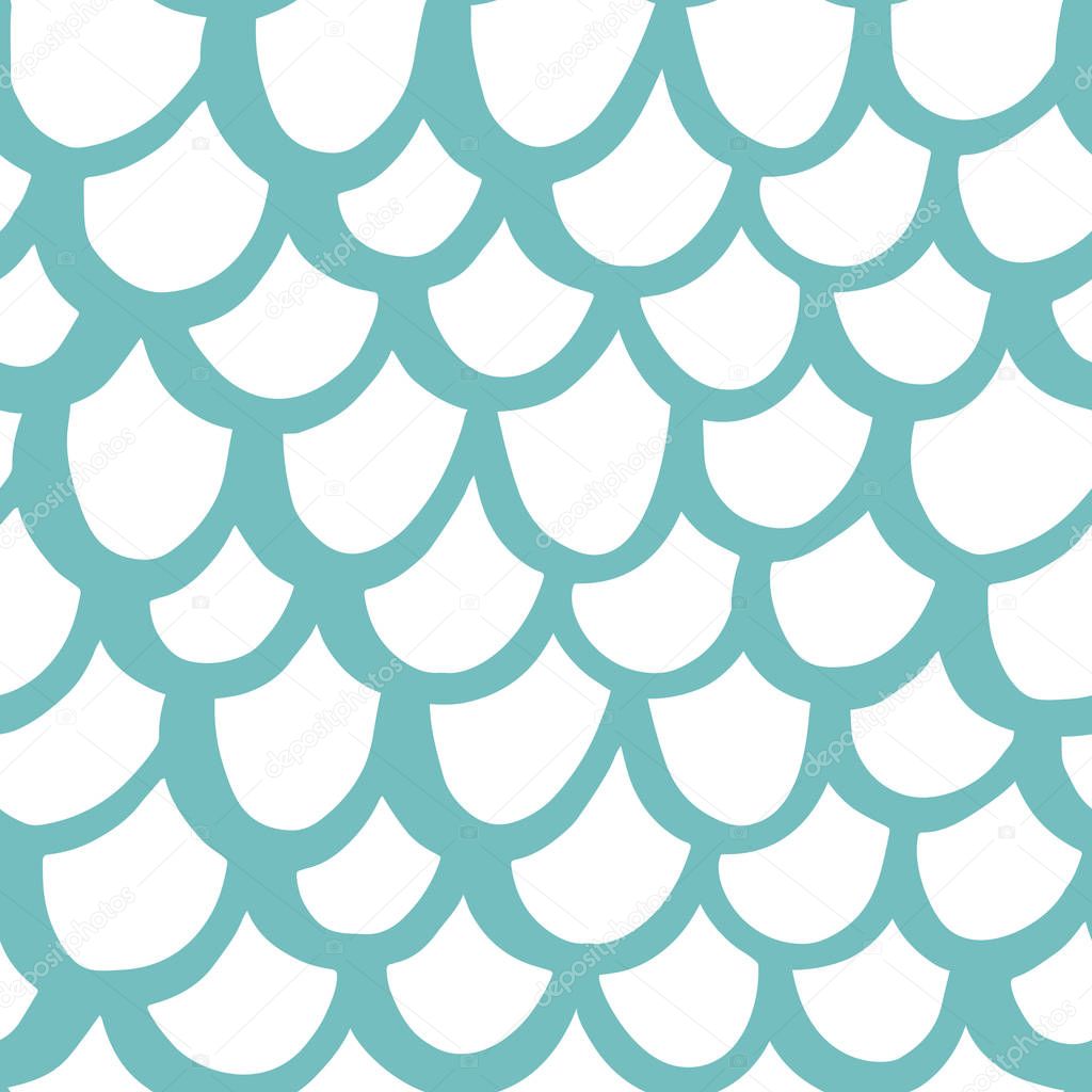 Seamless pattern with curve imitation mermaid scales, in marine style. 