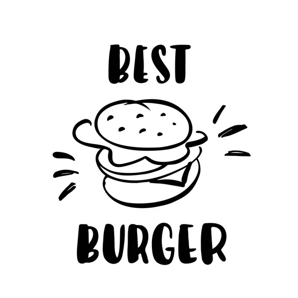 手描きの銘刻文字:「最高のハンバーガー」白背景に黒インクのイメージ バーガー. — ストックベクタ