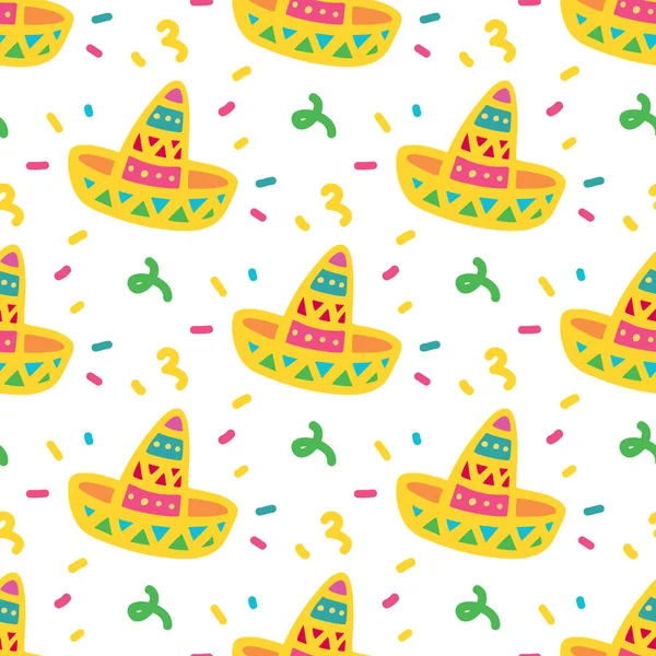 멕시코 모자-밝은 다채로운 원활한 패턴 솜브레로. — 스톡 벡터