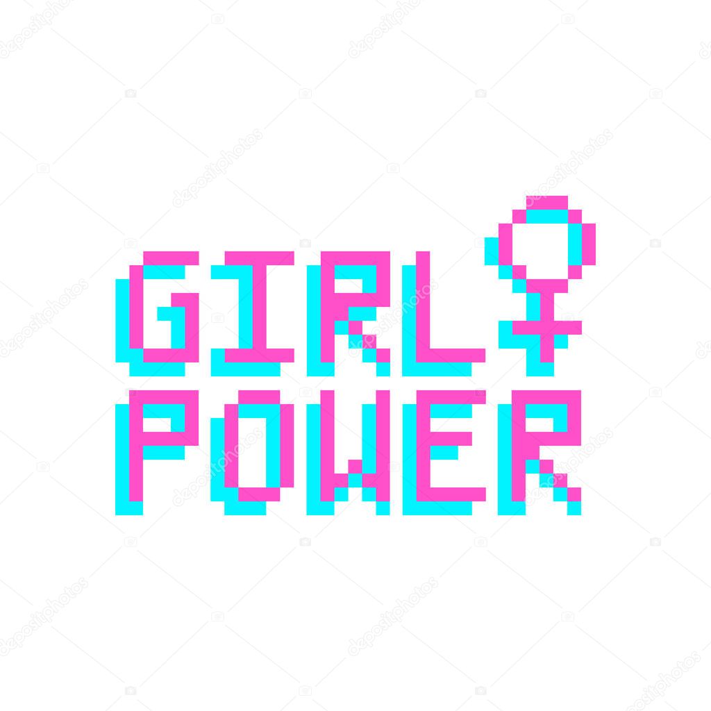 Girl power. The inscription with venus sign in the eight bit style on a white background.