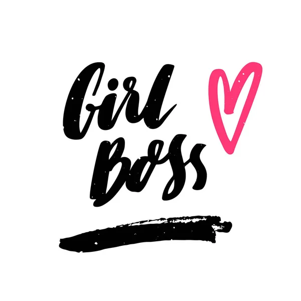 La cita caligráfica "Girl boss" escrito a mano de tinta negra sobre un fondo blanco . — Vector de stock