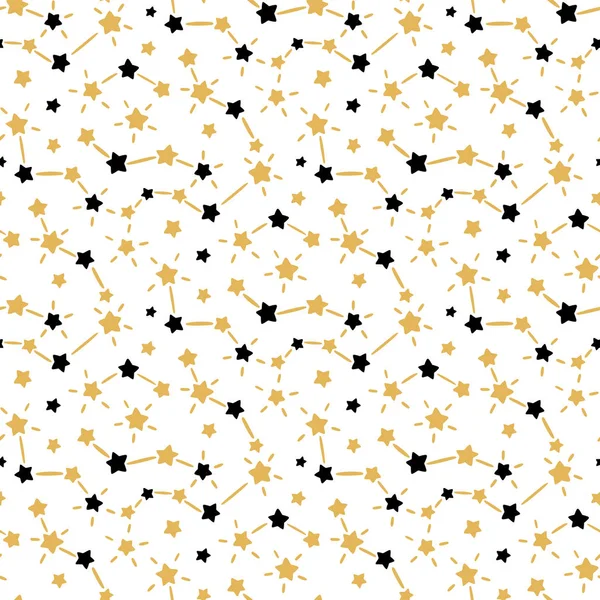 Padrão sem costura com estrelas douradas e pretas em um fundo branco . — Vetor de Stock