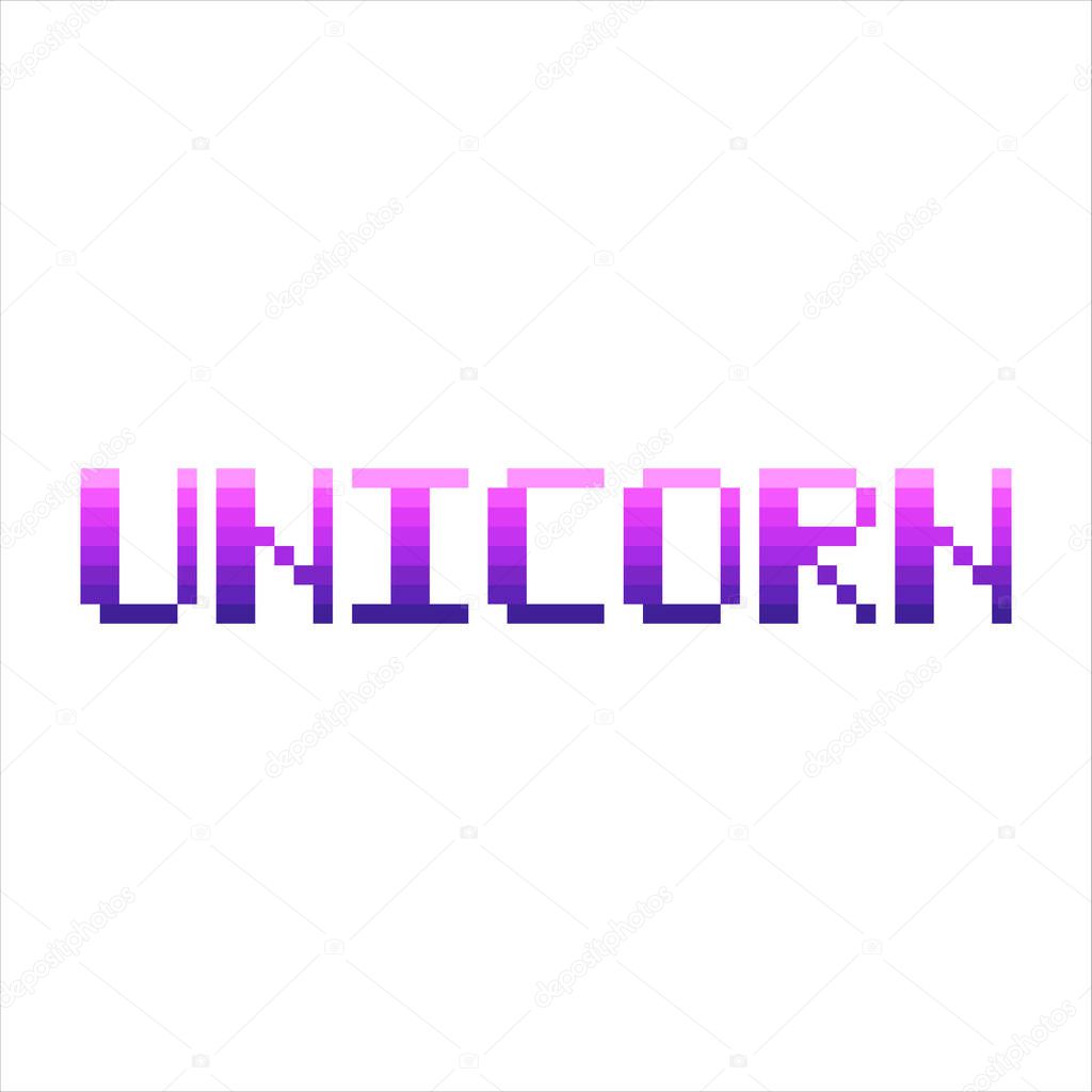 Word - unicorn, in the eight bit style. Vector Image.