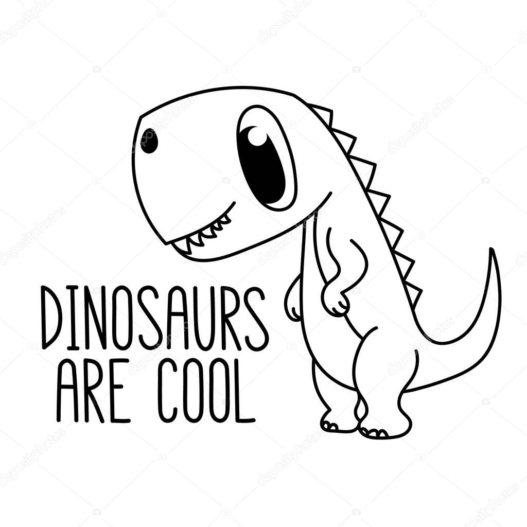 A cartoon little dinosaur. With the inscription: dinosaurs are cool. 
