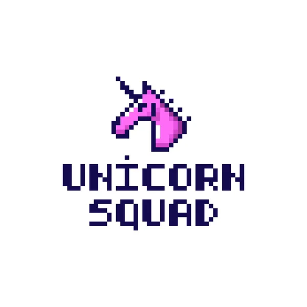 De inscriptie "Unicorn squad" in de stijl van de 8-bits. — Stockvector