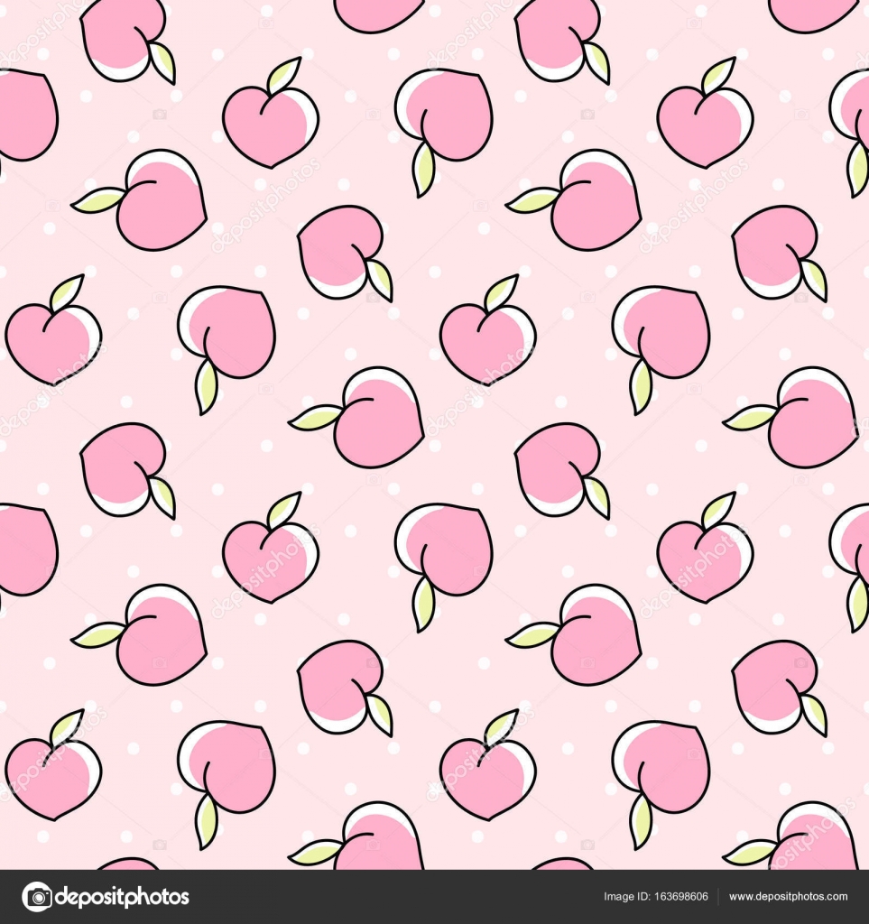 Cute Seamless Pattern With Peaches On A Pink Background With Dots Stock Vector Image By C Viaire
