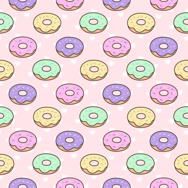 Tatlı çörek yürekleri pembe bir arka plan üzerinde desenle.