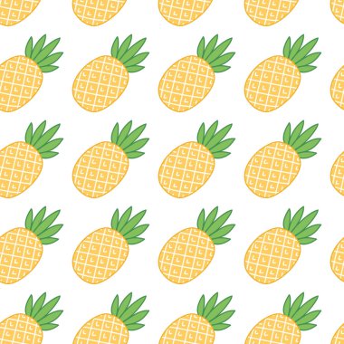 Beyaz bir arka plan üzerinde ananas ile sorunsuz yaz desen.