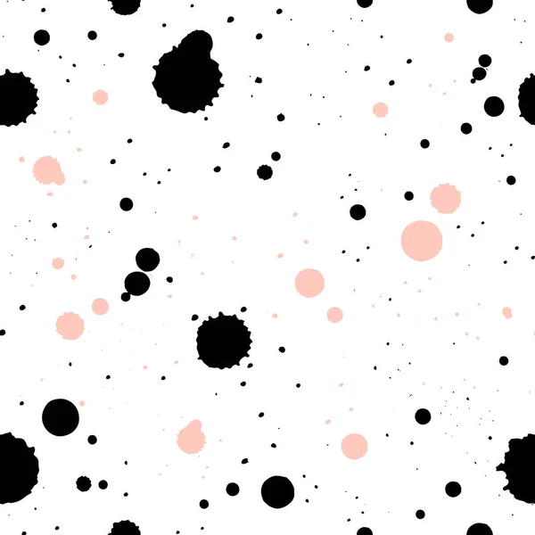 Simple seamless pattern with black and pink ink splashes. — Stock Vector