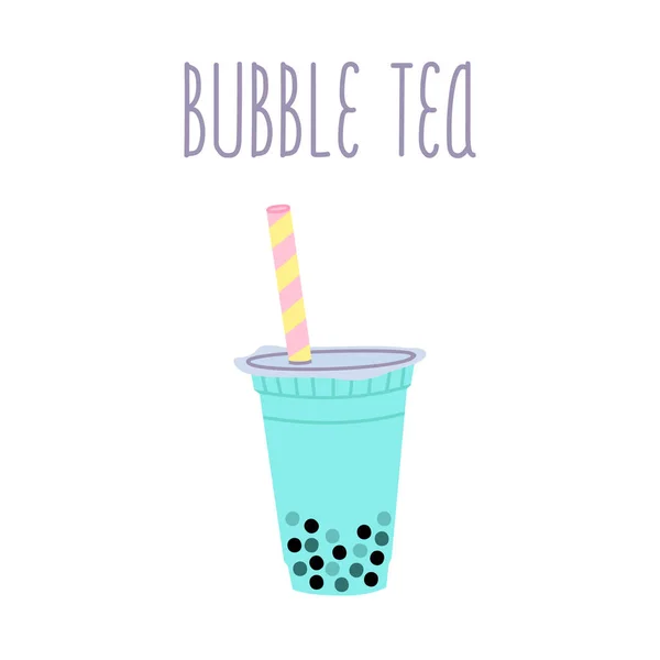 Bubble tea or milkshake with tapioca pearls and text on a white background. — Stock Vector