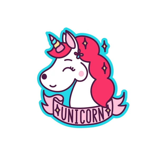 Unicornio con cinta rosa sobre fondo blanco . — Archivo Imágenes Vectoriales