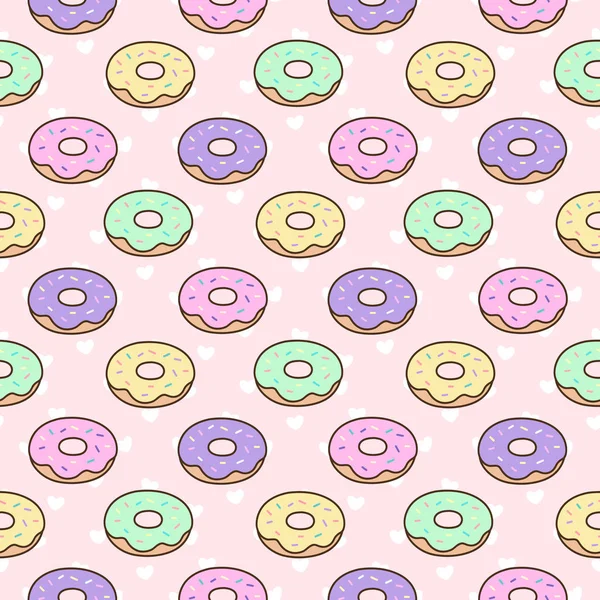 Leuk patroon met donuts op een roze achtergrond met hart. — Stockvector