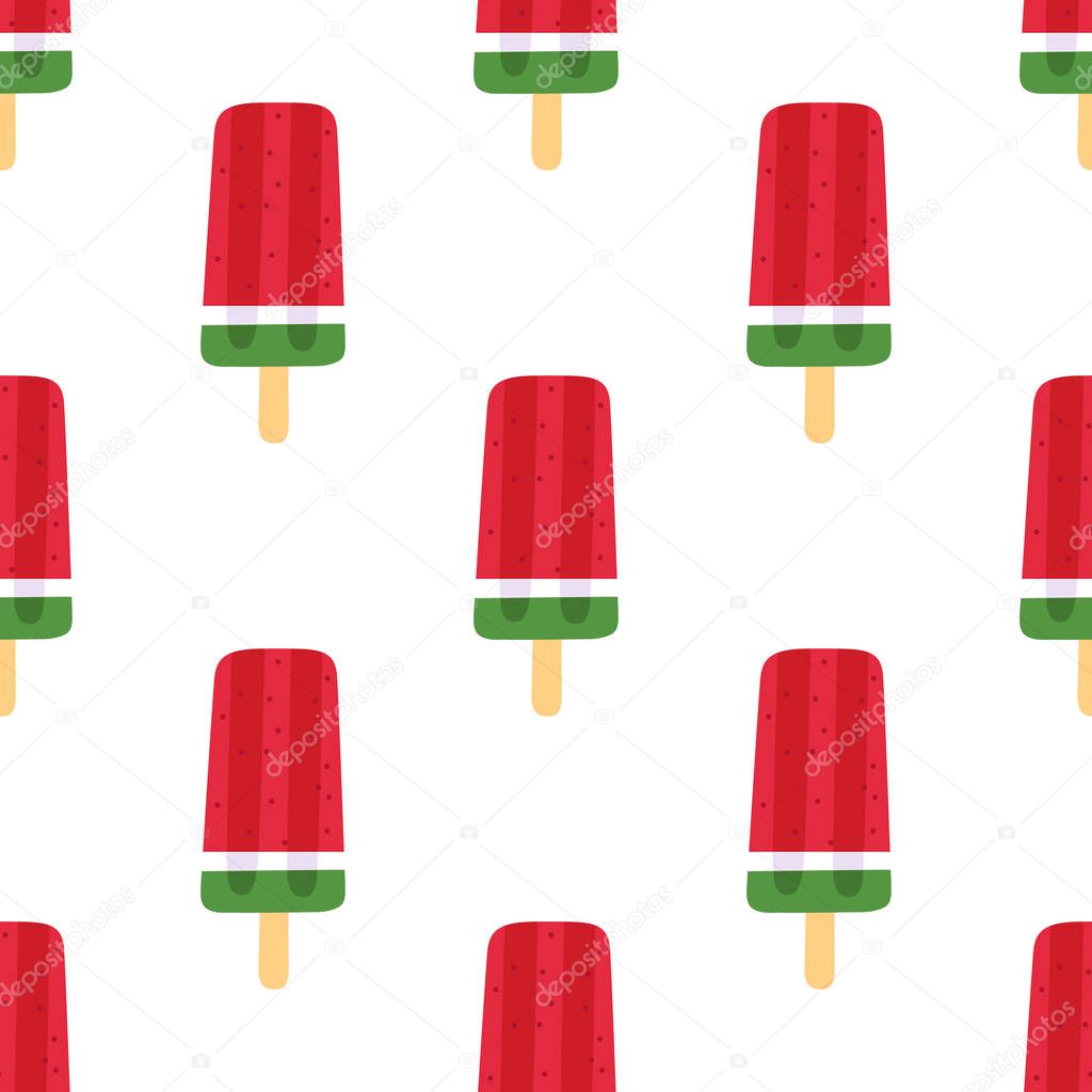 Seamless summer pattern with watermelon ice popsicle on a white background.