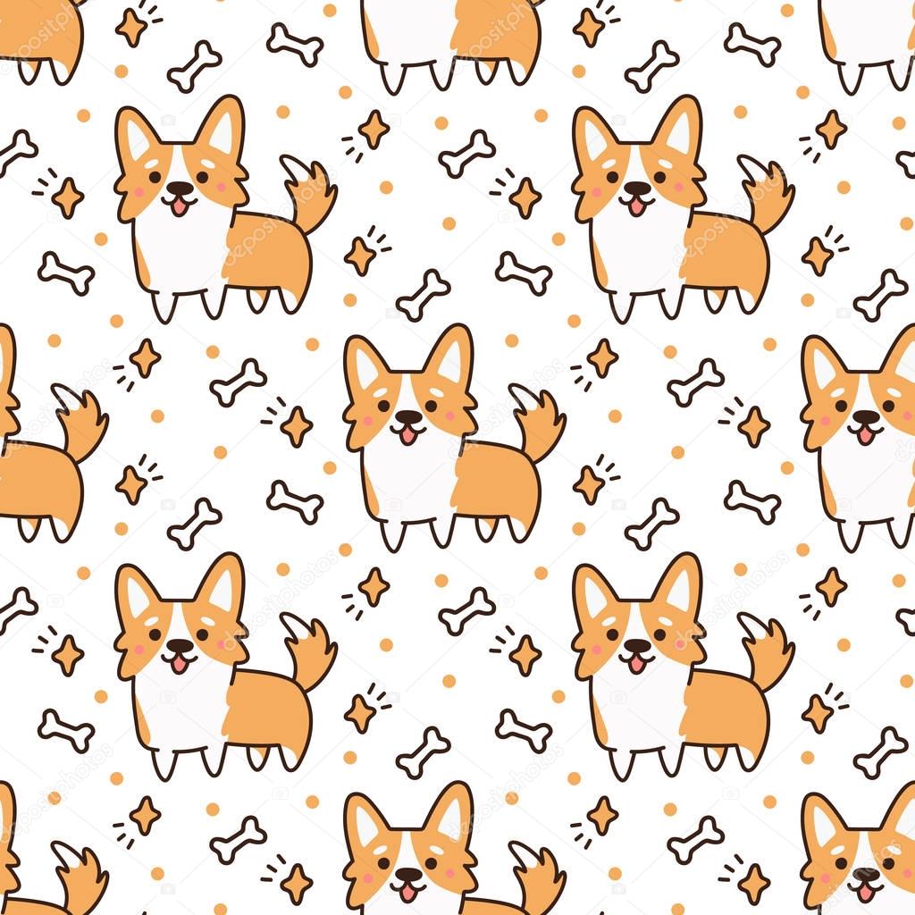 Cute pattern with  dog breed welsh corgi.