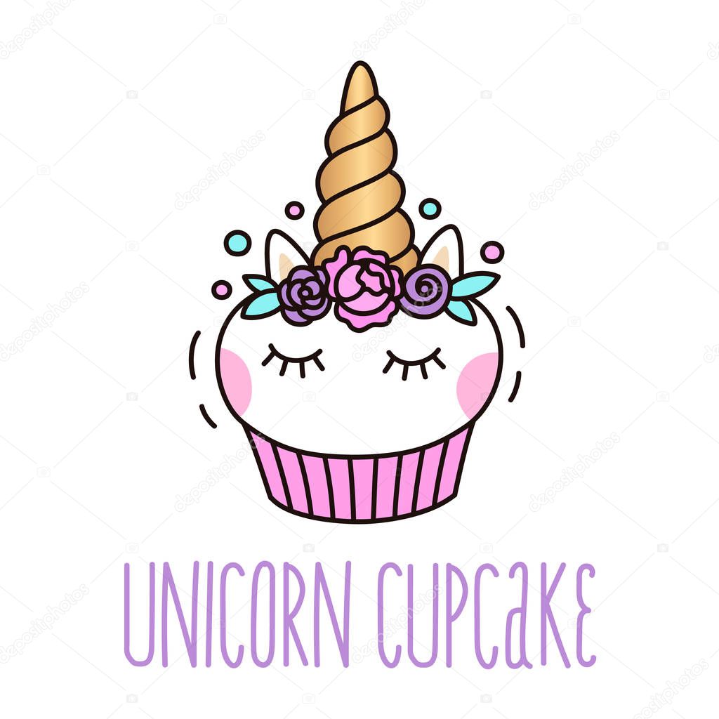 Cute unicorn cupcake on a white background.