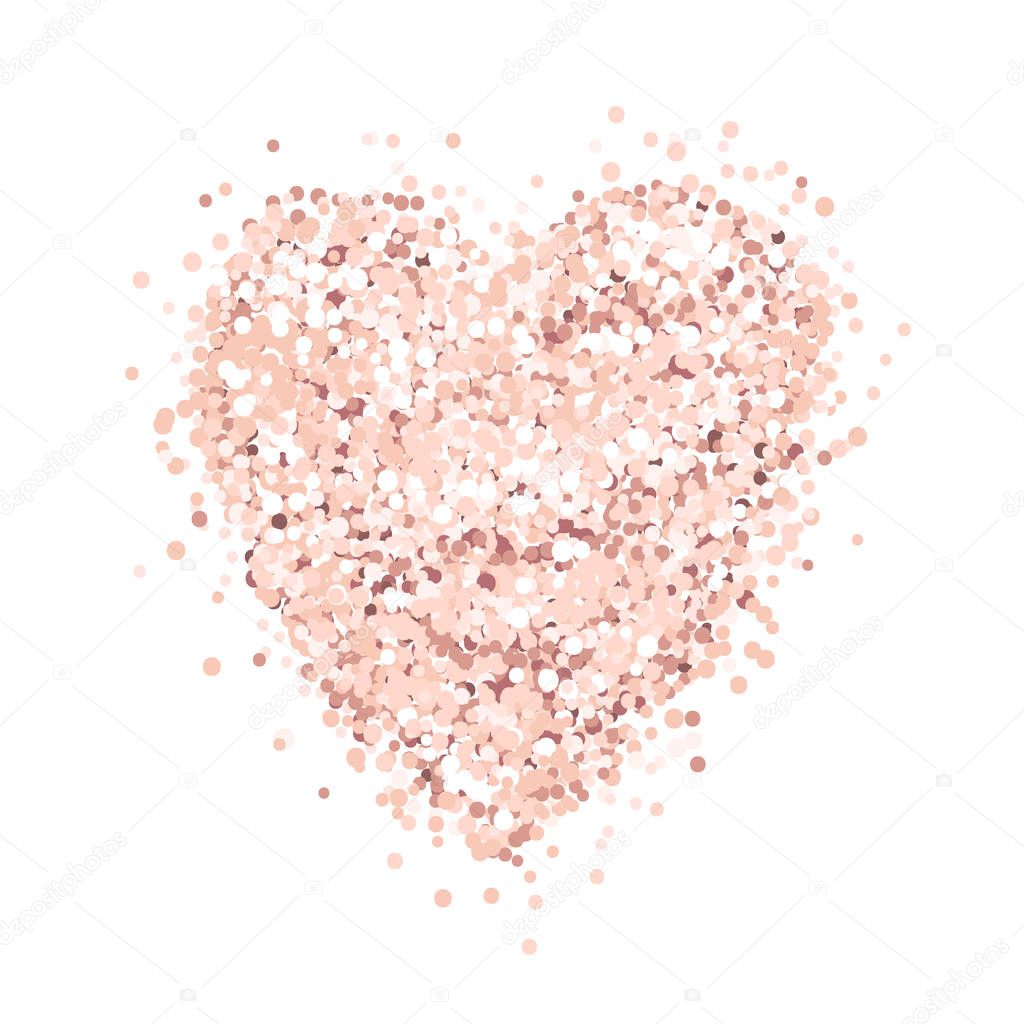 Heart of pink gold glitter on a white background. Template for banner, card, save the date, birthday party, wedding card, valentine etc.