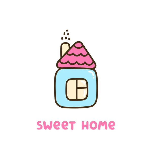 Schattig Eenvoudig Huis Met Inscriptie Sweet Home Het Kan Worden — Stockvector