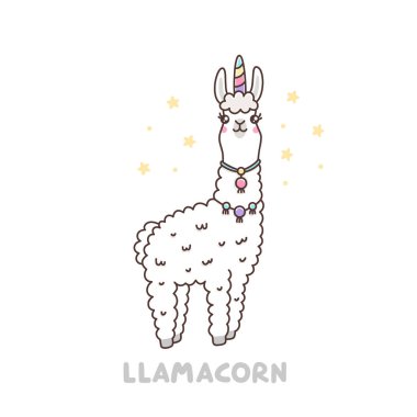 Cute llama in a unicorn costume. Llamacorn -  funny puns, unicorn and llama. It can be used for sticker, patch, phone case, poster, t-shirt, mug and other design. clipart