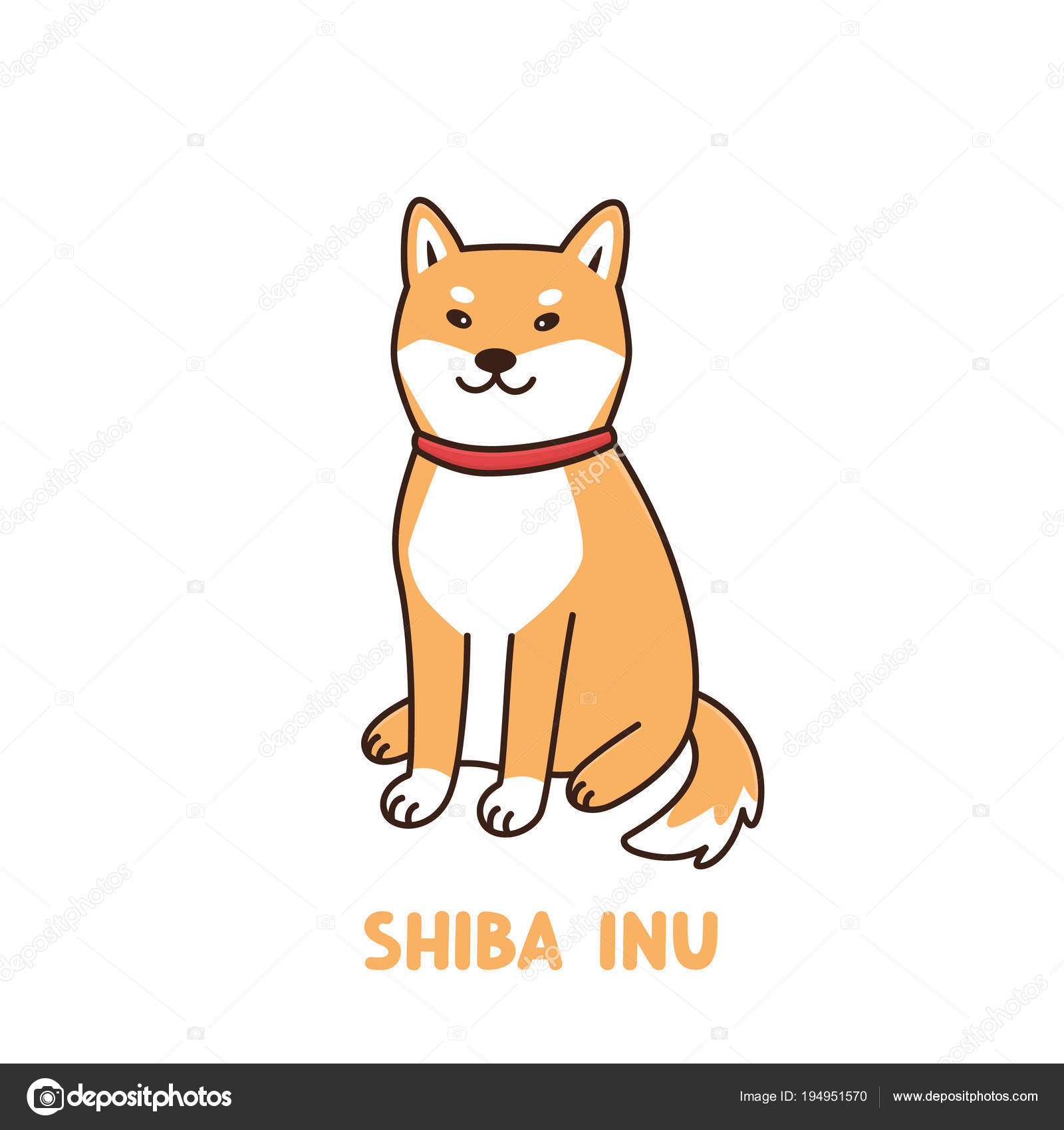 Cute Kawaii Dog Shiba Inu Breed Red Collar Bandana Can